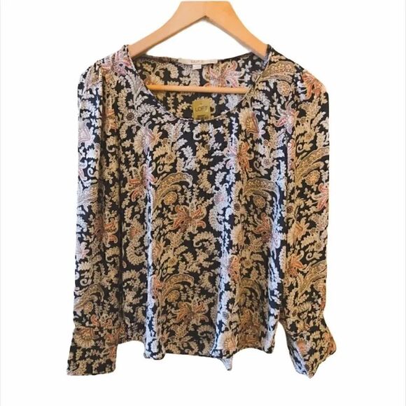 LOFT Ann Taylor - Floral Paisley  Gray Long Sleeves Lightweight Blouse SZ XSP - Picture 2 of 4